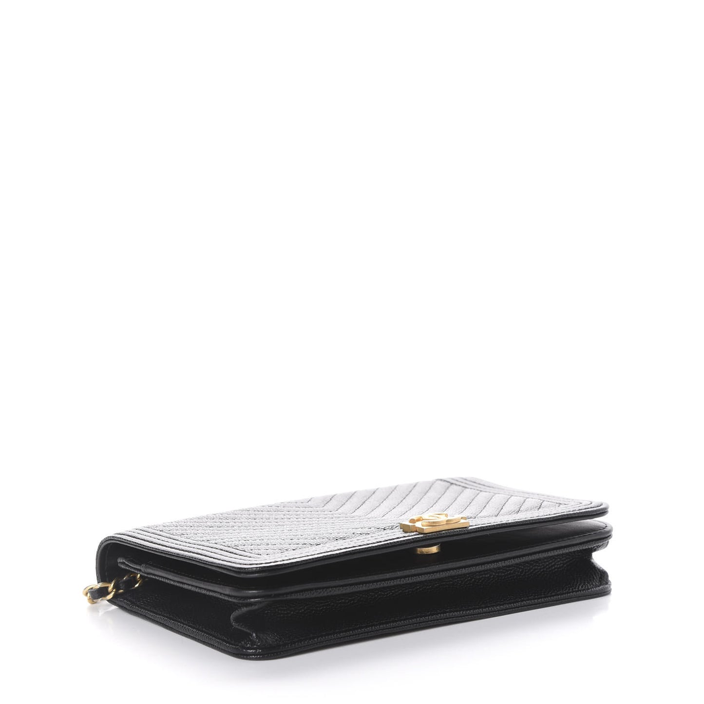 Caviar Chevron Quilted Boy Wallet On Chain WOC Black