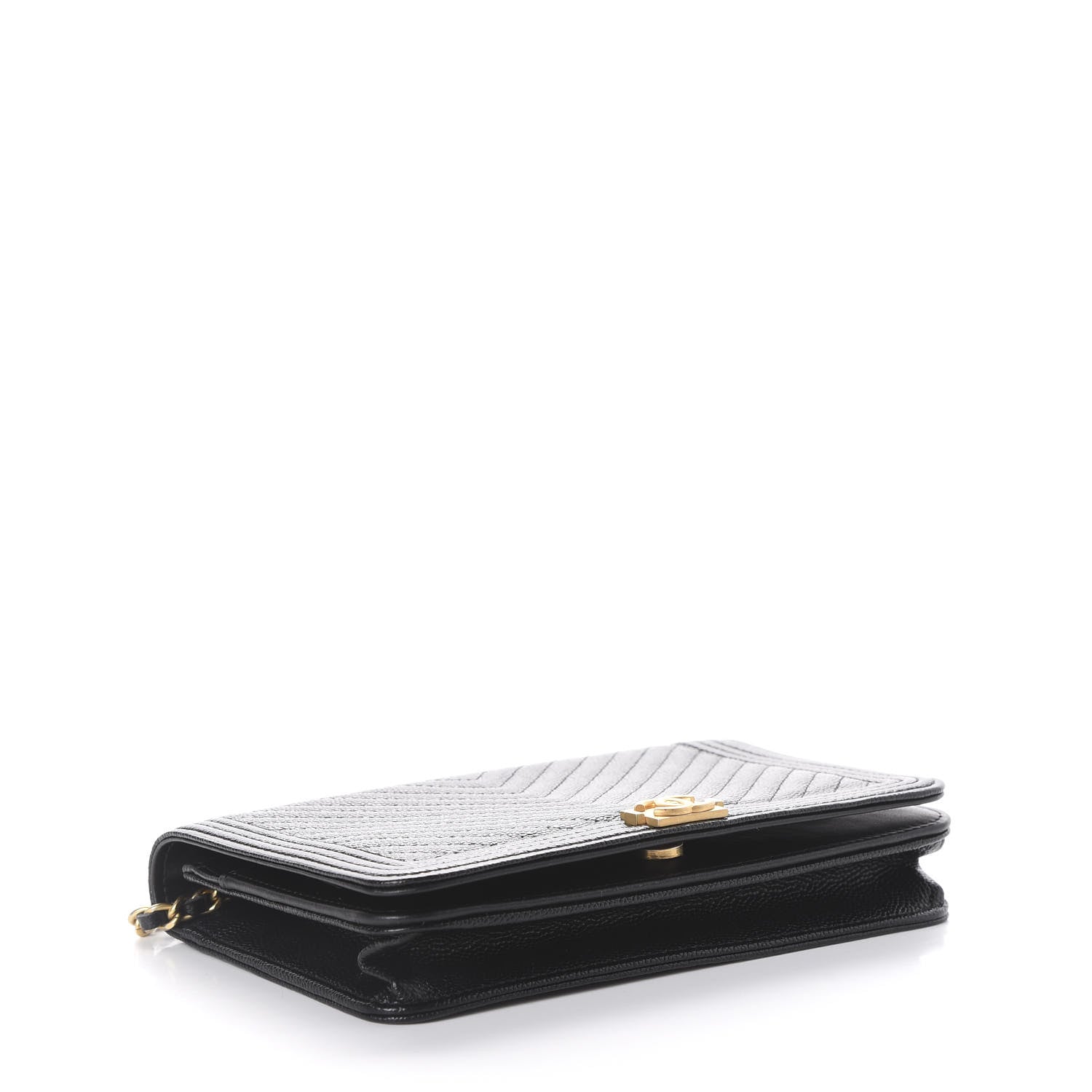 Chanel Caviar Chevron Quilted Boy Wallet On Chain WOC Black 3 of 10