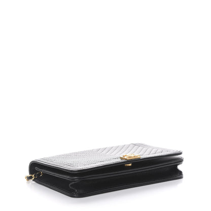 Chanel Caviar Chevron Quilted Boy Wallet On Chain WOC Black 3 of 10