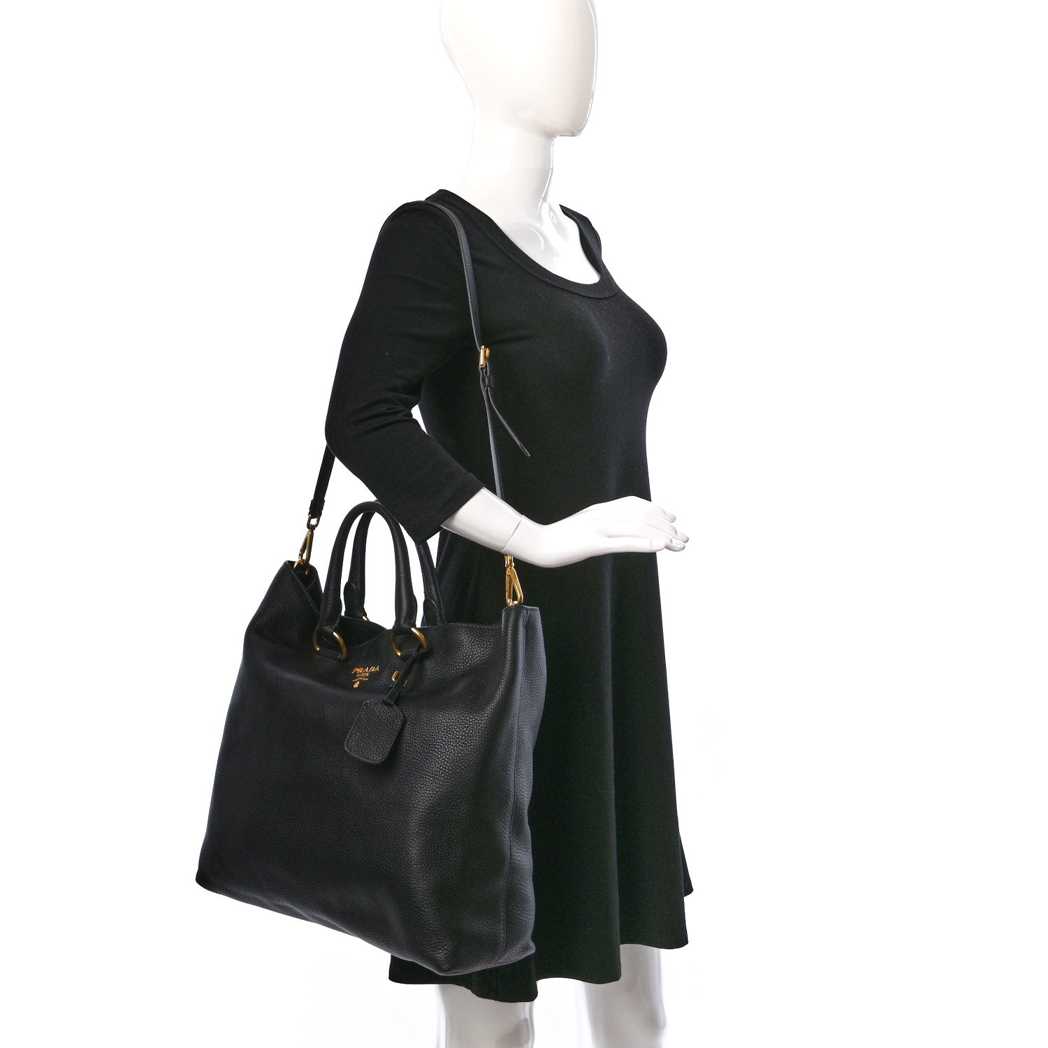 Prada Vitello Daino Shopping Tote Black 2 of 8