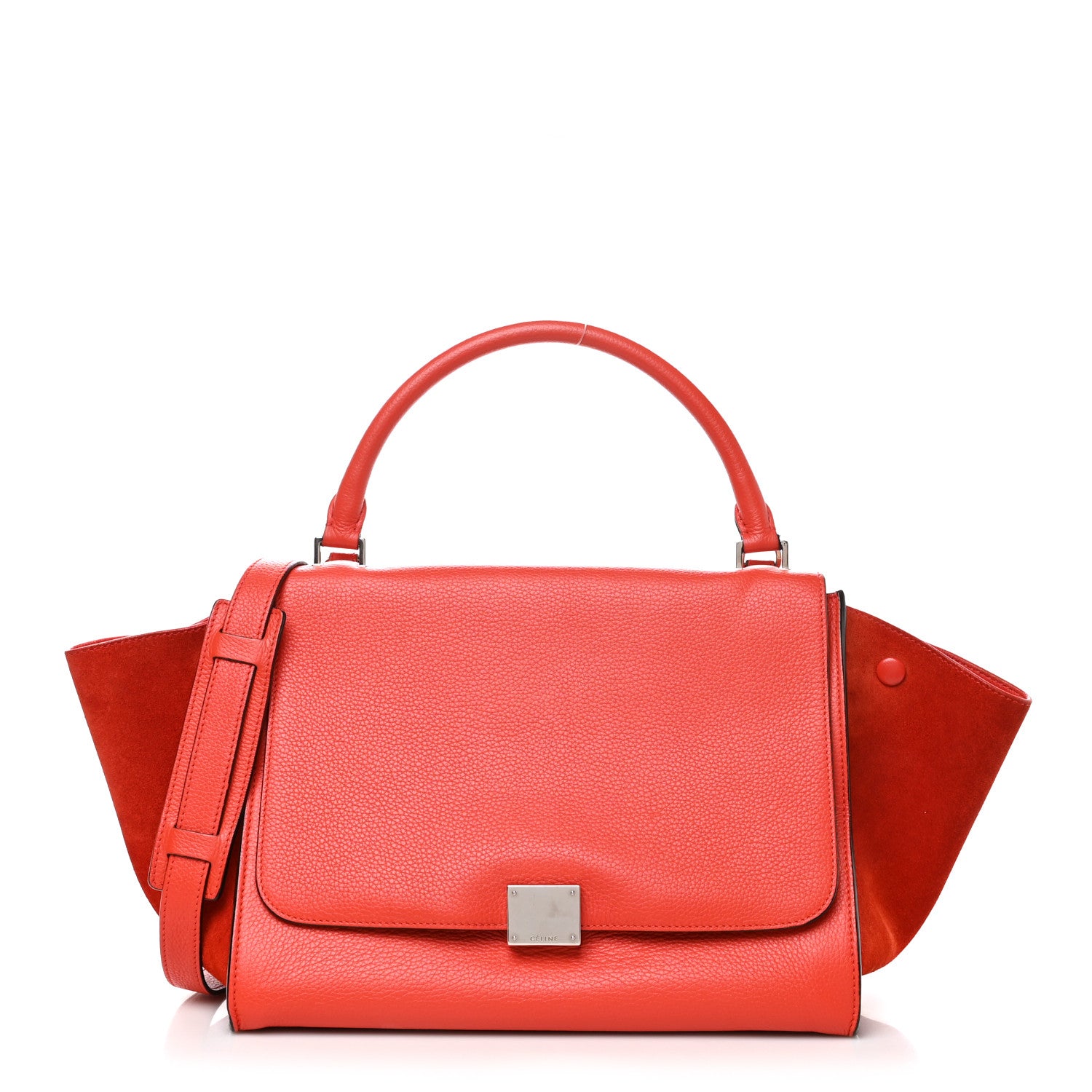 Celine Drummed Calfskin Suede Medium Trapeze Vermillion 1 of 9