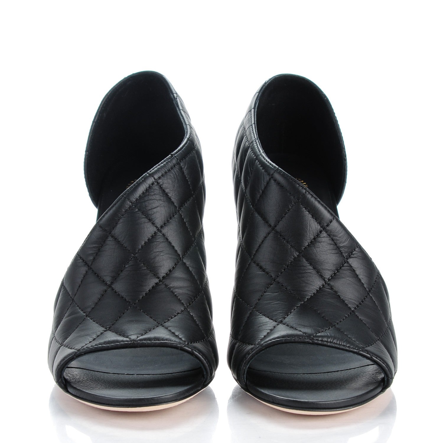 Chanel Calfskin Quilted Peep Toe Pumps 36.5 Black 2 of 8
