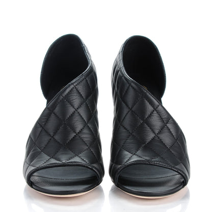 Chanel Calfskin Quilted Peep Toe Pumps 36.5 Black 2 of 8