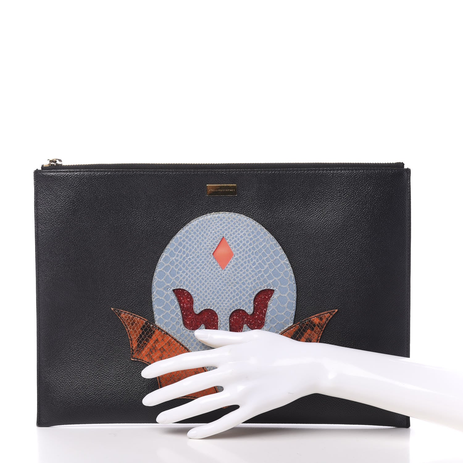 Stella McCartney Faux Leather Superstellaheroes Zipped Clutch Black Blue 2 of 10