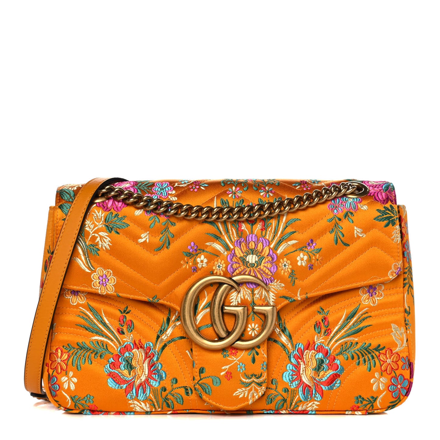 Jacquard Matelasse Floral Medium GG Marmont Shoulder Bag Yellow