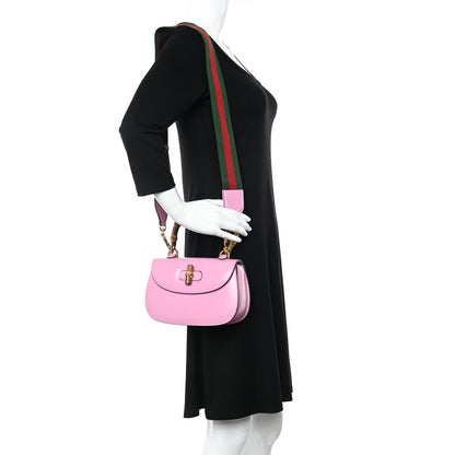 Gucci Boarded Dyana Lux Calfskin Web Small Bamboo 1947 Top Handle Bag Nice Pink 2 of 13