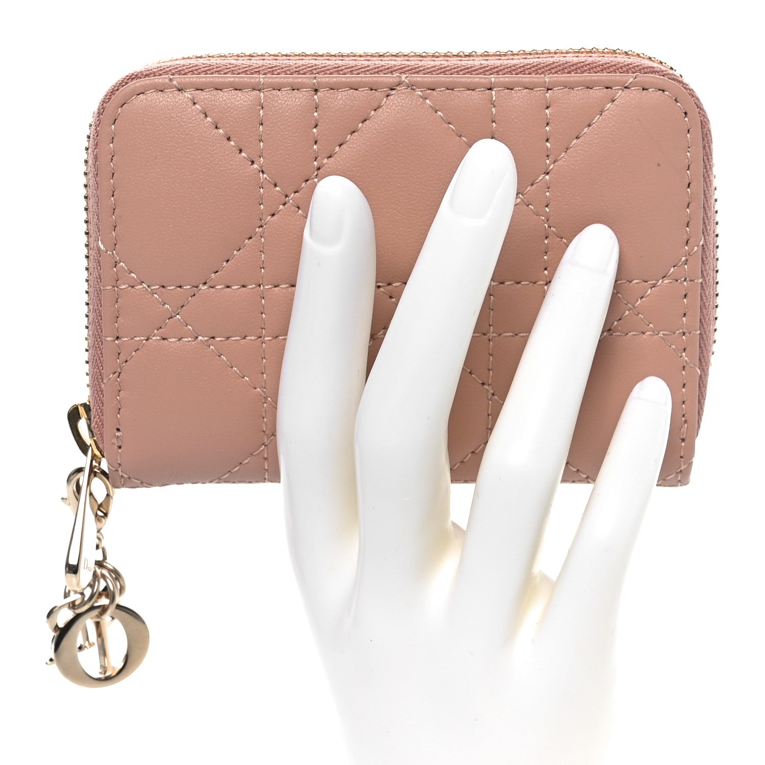 Christian Dior Lambskin Cannage Small Lady Dior Voyageur Coin Purse Rose Des Vents 2 of 8