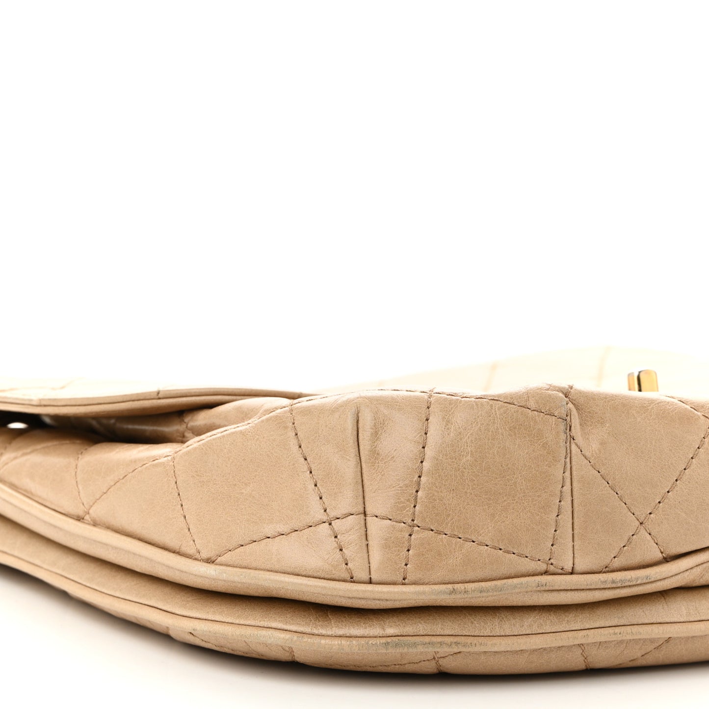 Glazed Calfskin Quilted Medium Bubble CC Flap Beige