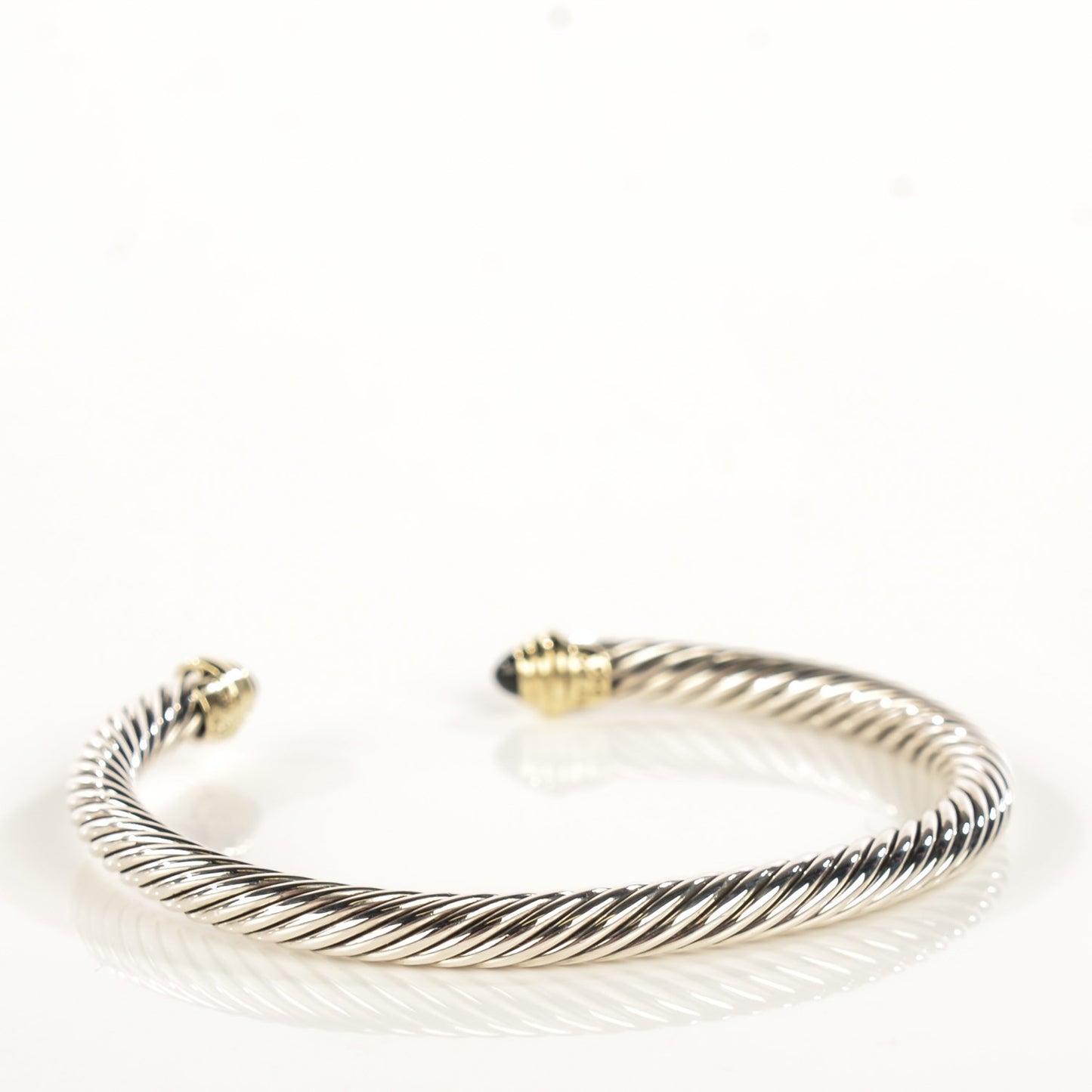 Sterling Silver 14K Yellow Gold Black Onyx 5mm Cable Classics Petite Color Bracelet