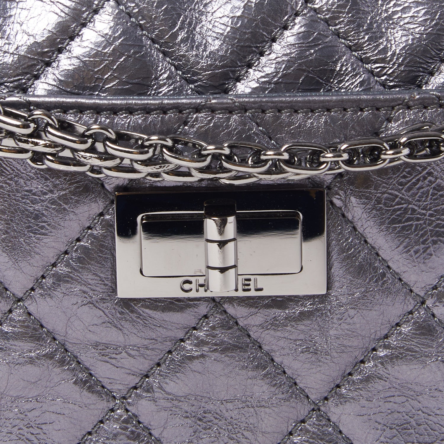 Chanel Metallic Aged Calfskin Quilted Medium Reissue Camera Case Dark Silver 6 of 9