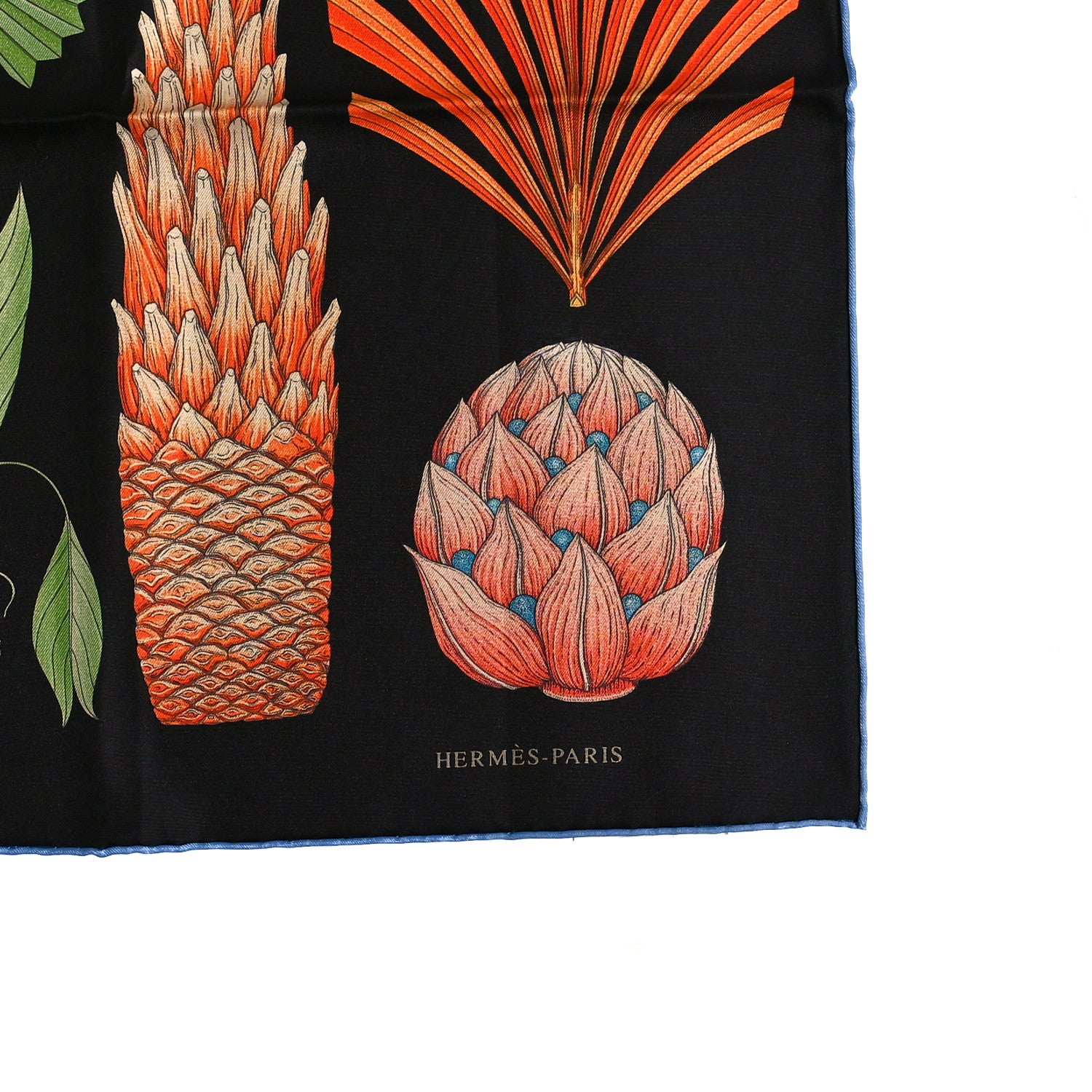 Hermes Silk Index Bromeliaceae Scarf 90 Black Vert Orange