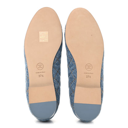 Chanel Denim Quilted CC Cap Toe Ballerina Flats 37.5 Light Blue 8 of 10