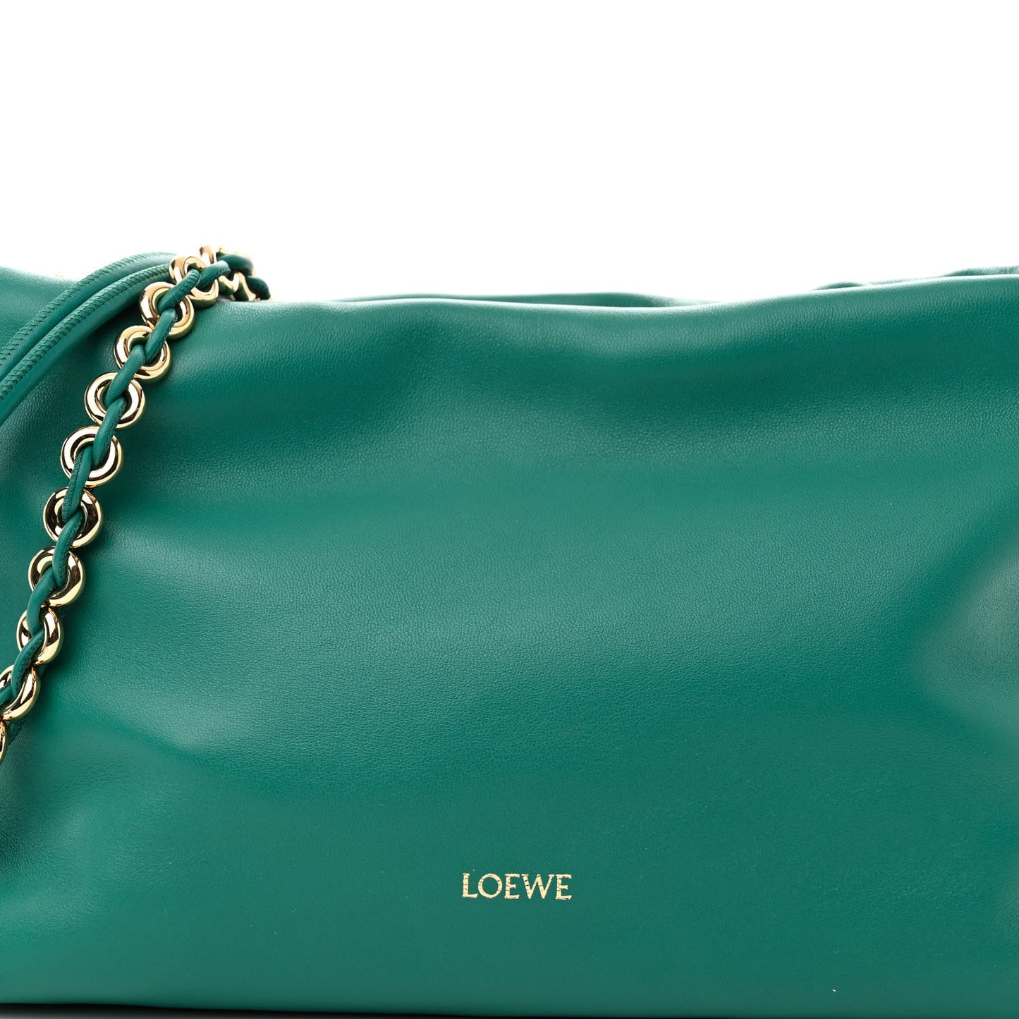 Mellow Nappa Medium Donut Chain Flamenco Knot Clutch Emerald Green