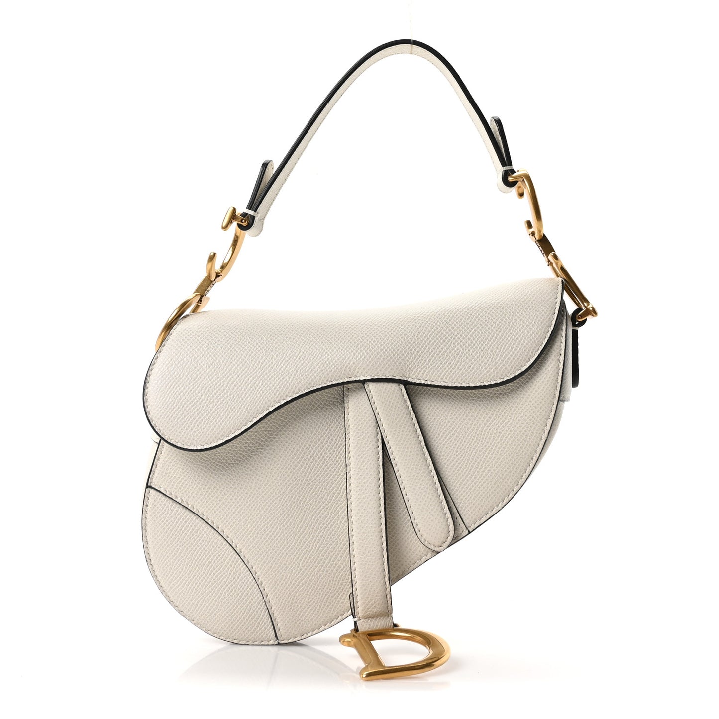 Grained Calfskin Mini Saddle Bag White