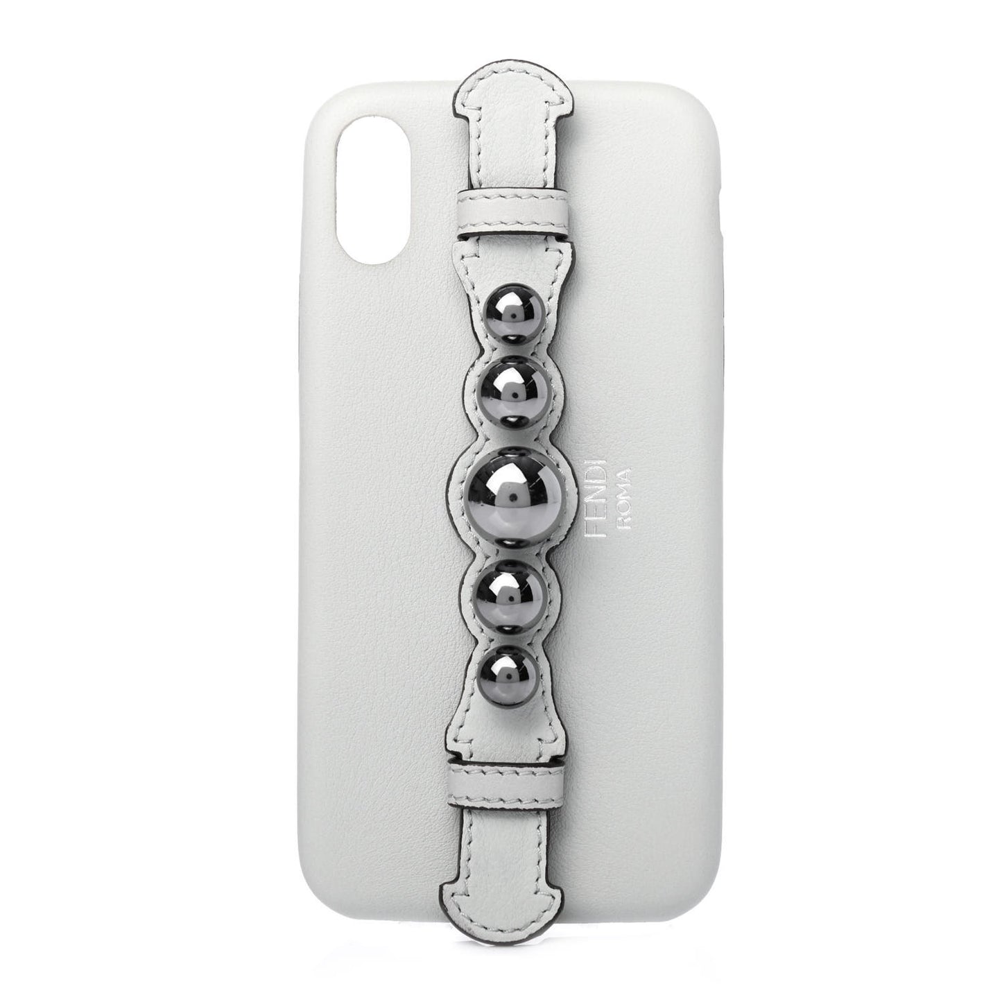 Calfskin Scalloped Studded Pearl iPhone X Case Grey