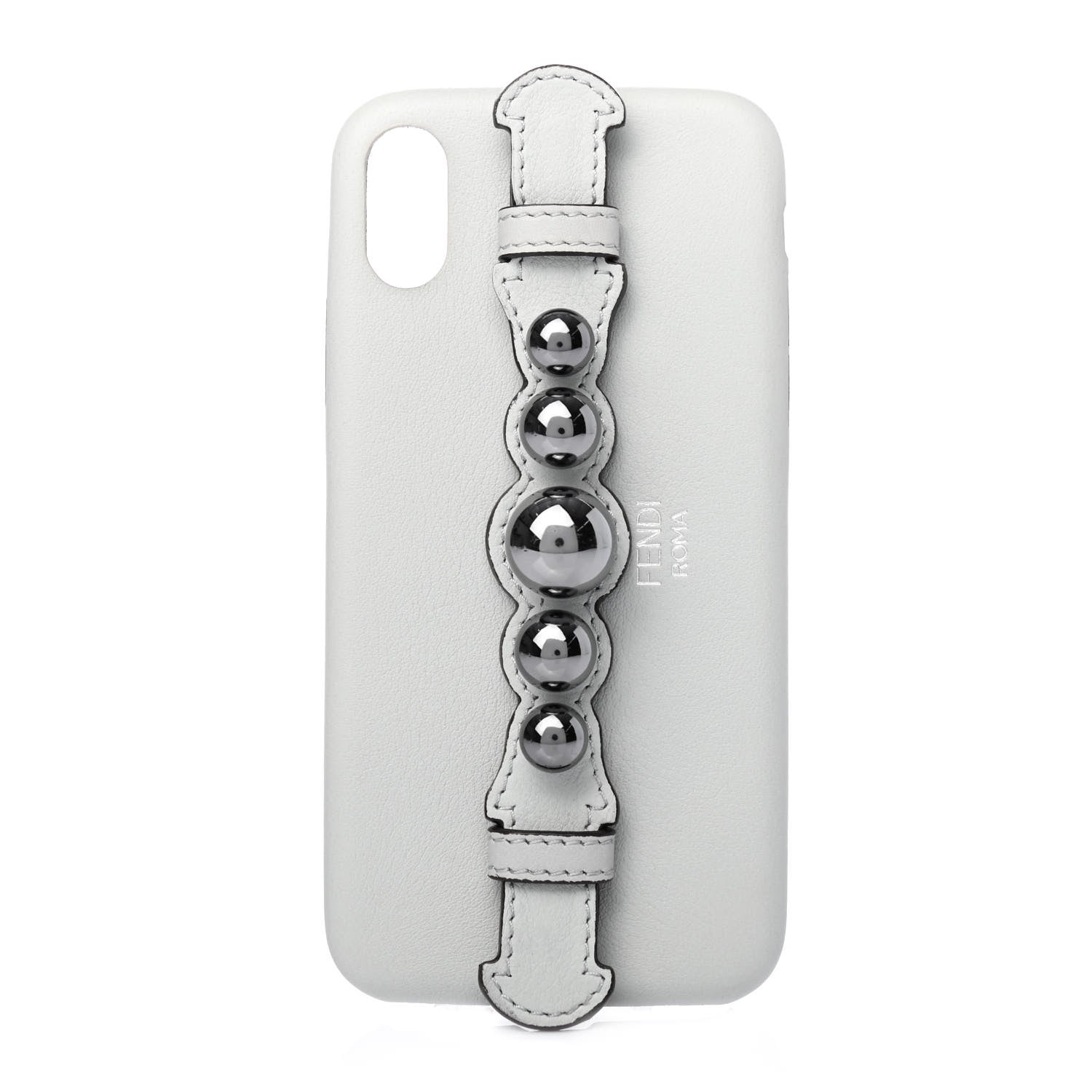 Fendi Calfskin Scalloped Studded Pearl iPhone X Case Grey 1 of 4