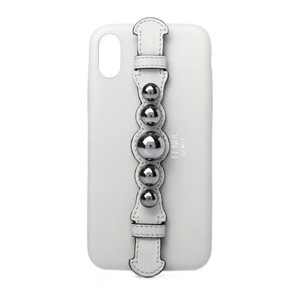 Fendi Calfskin Scalloped Studded Pearl iPhone X Case Grey 1 of 4