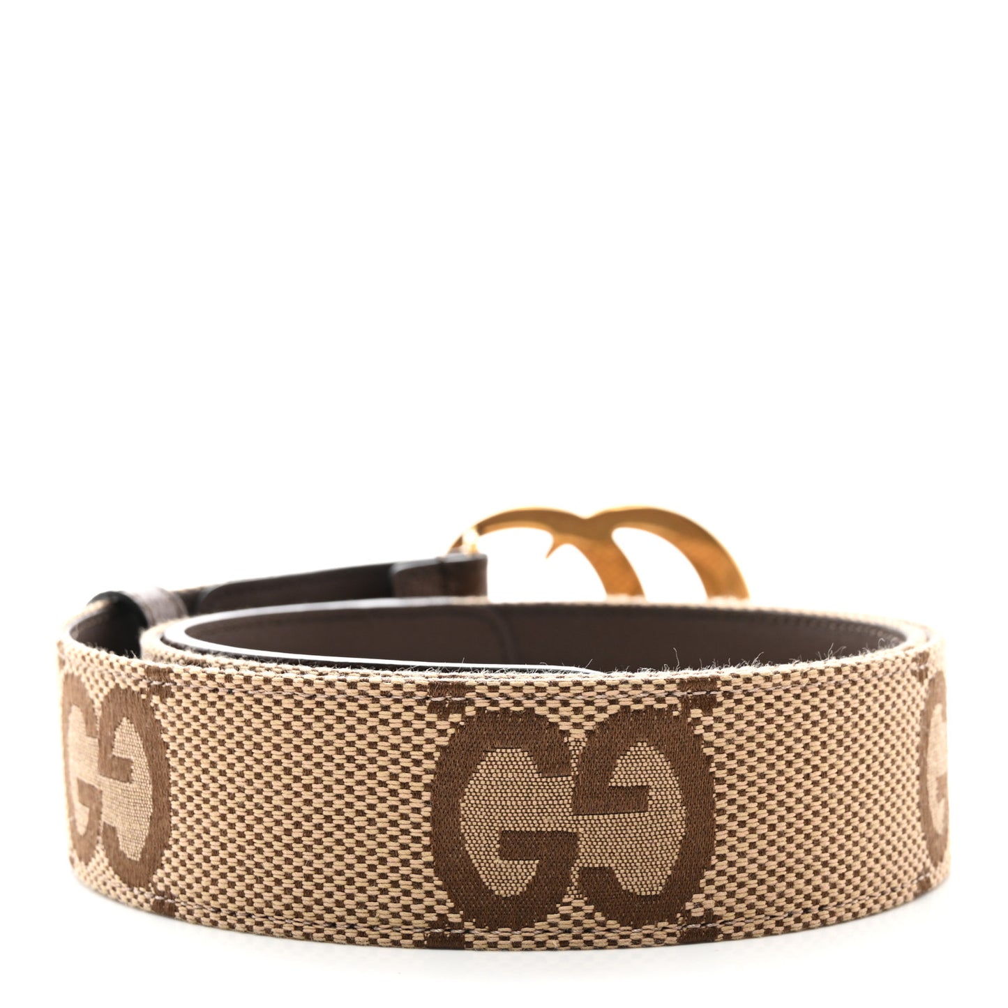 Monogram Jumbo GG Textured Dollar Calfskin Double G 40mm Belt 100 40 Camel Ebony