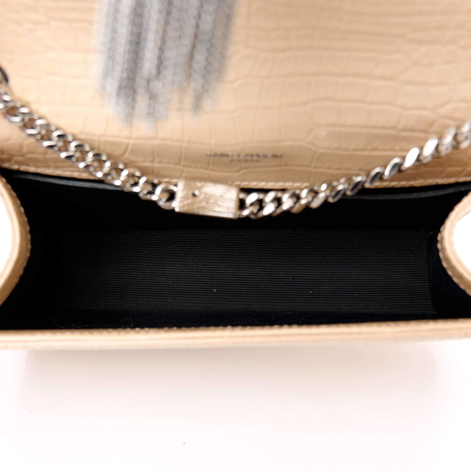 Saint Laurent Calfskin Crocodile Embossed Small Classic Monogram Kate Tassel Satchel Nude Powder 5 of 11