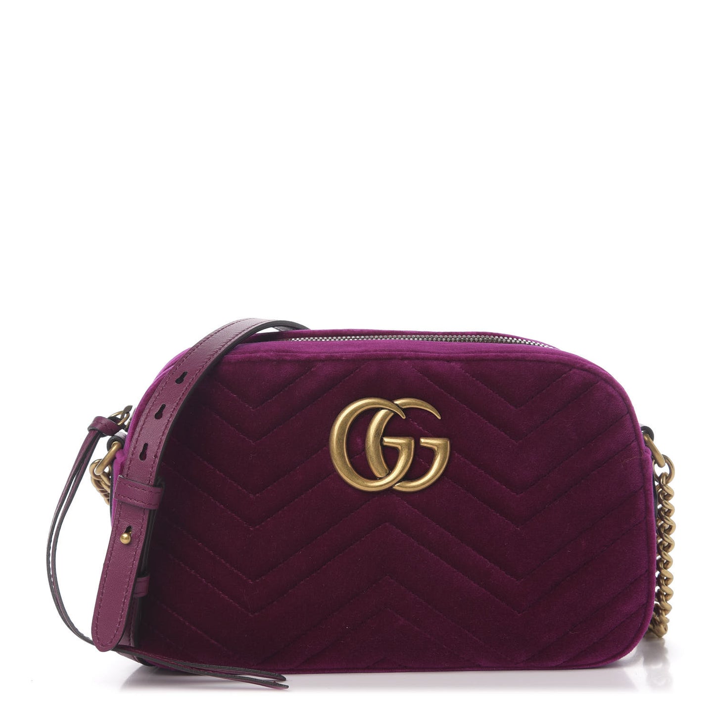 Velvet Matelasse Small GG Marmont Chain Shoulder Bag Fuchsia Violet Cyclamen
