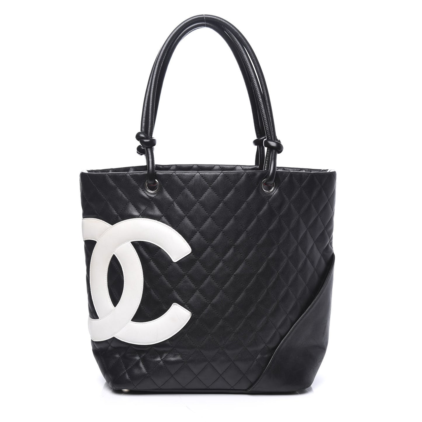 Calfskin Quilted Large Cambon Tote Black White