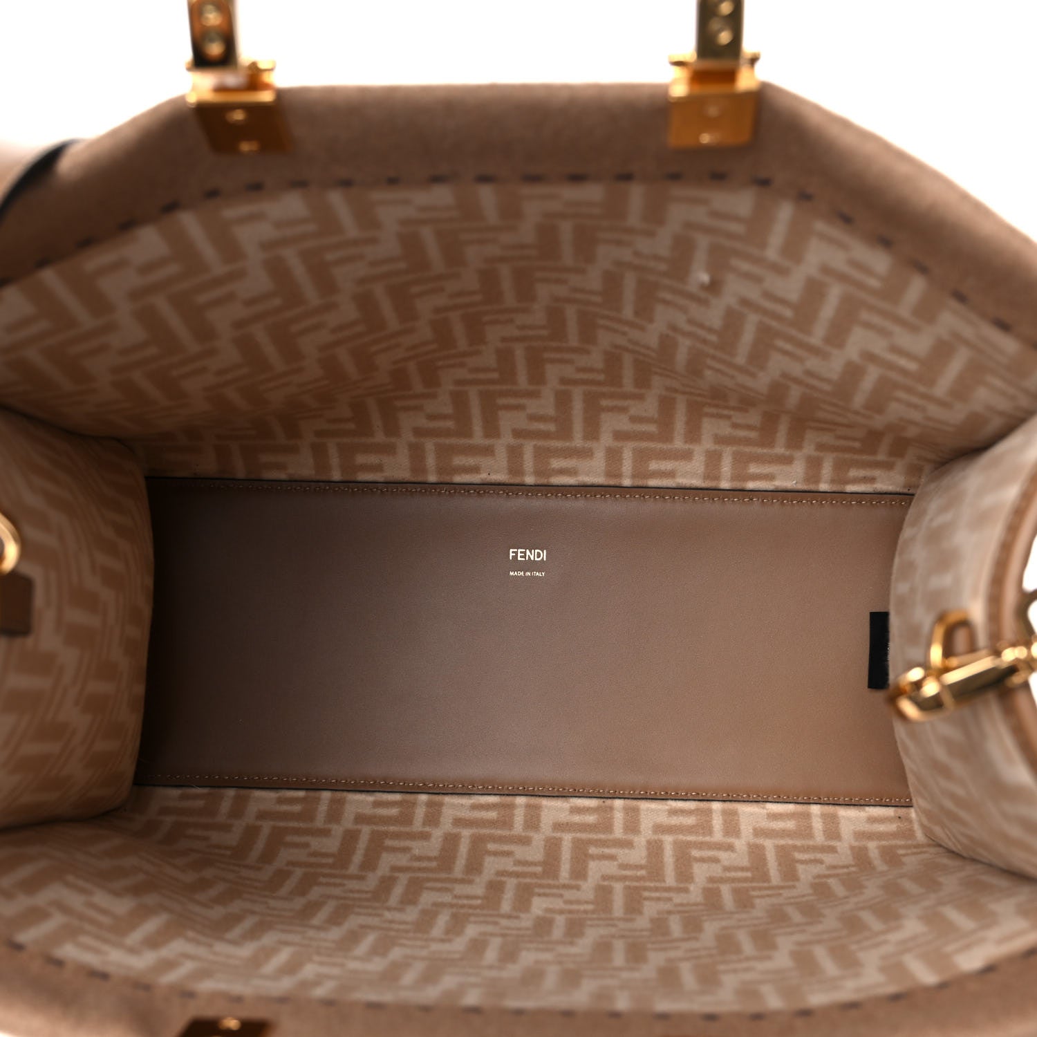 Fendi Flannel Vitello King Wool Plexiglass FF Logo Embroidered Medium Fendi Sunshine Shopper Tote Brown 5 of 13