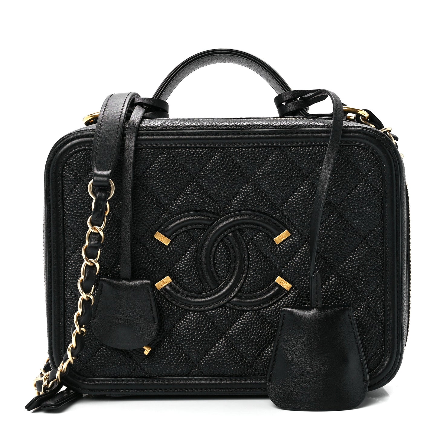 Caviar Quilted Medium CC Filigree Vanity Case Black