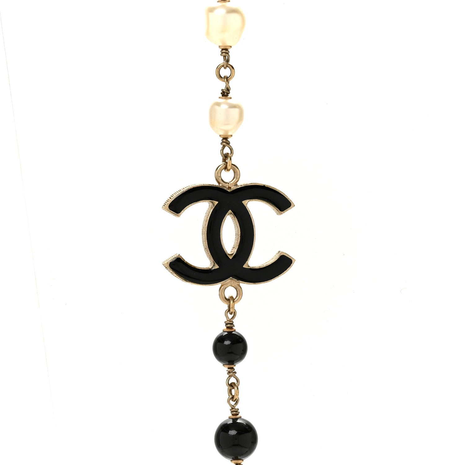 Chanel Pearl Bead CC Long Necklace Black 4 of 5