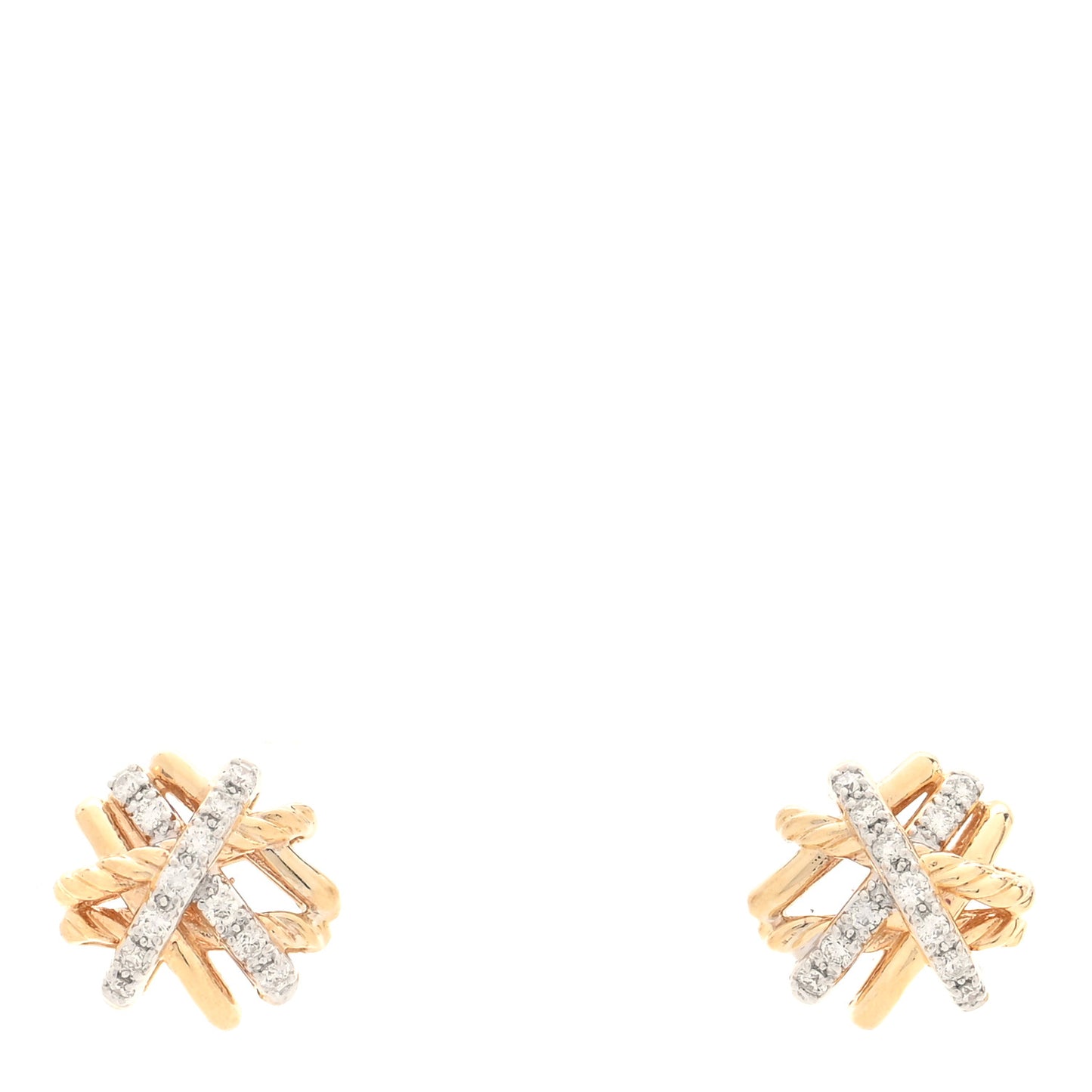 18K Yellow Gold Diamond 11mm Crossover Stud Earrings