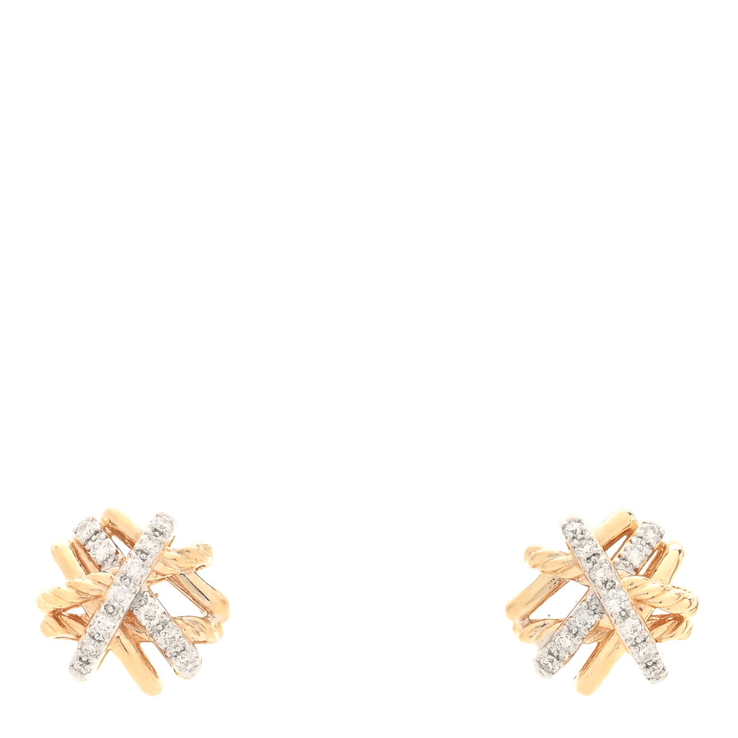 David Yurman 18K Yellow Gold Diamond 11mm Crossover Stud Earrings 1 of 4