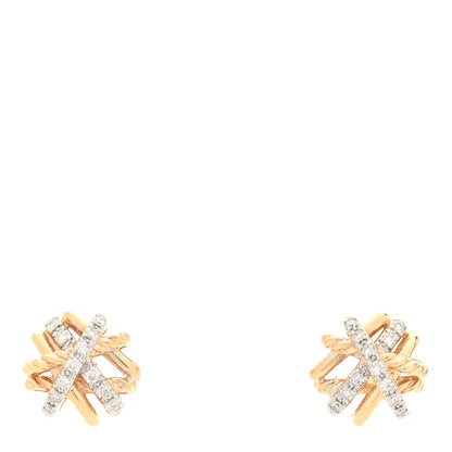 David Yurman 18K Yellow Gold Diamond 11mm Crossover Stud Earrings 1 of 4