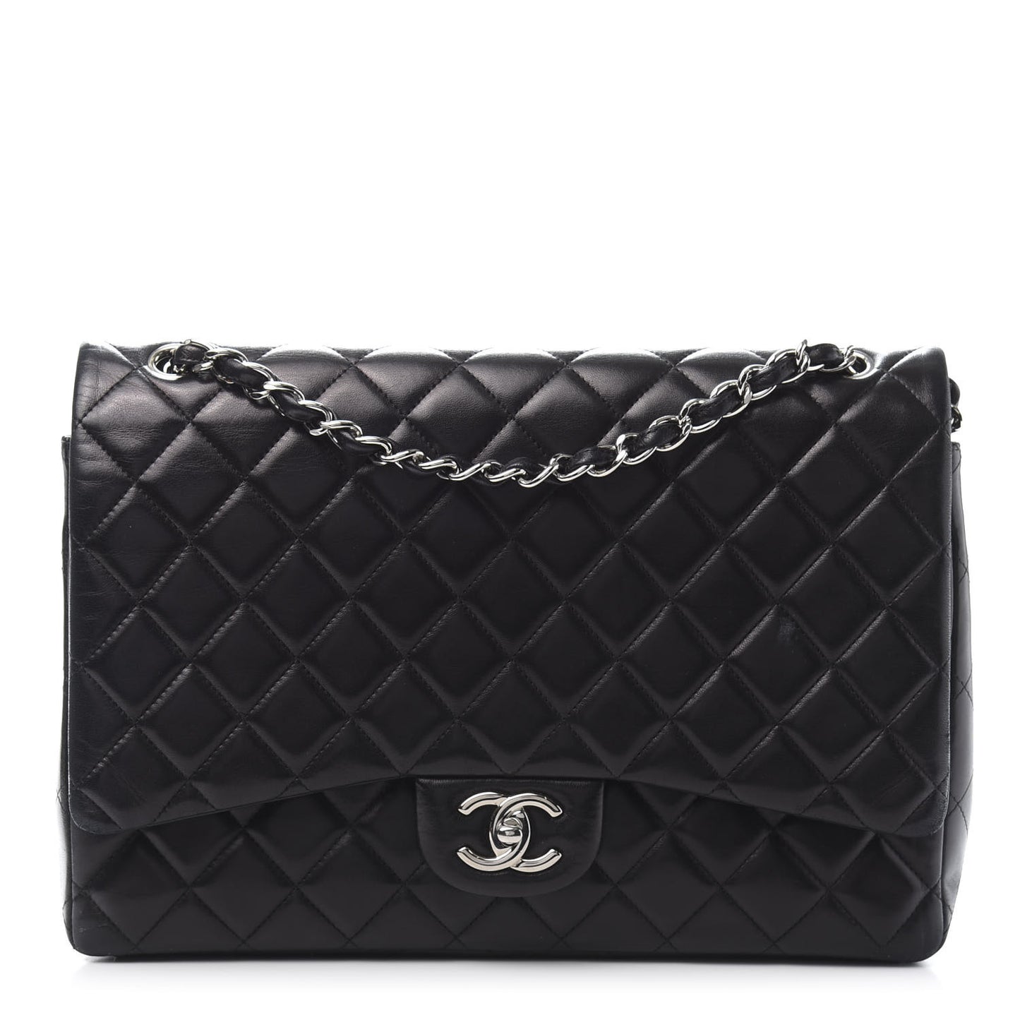 Lambskin Quilted Maxi Double Flap Black