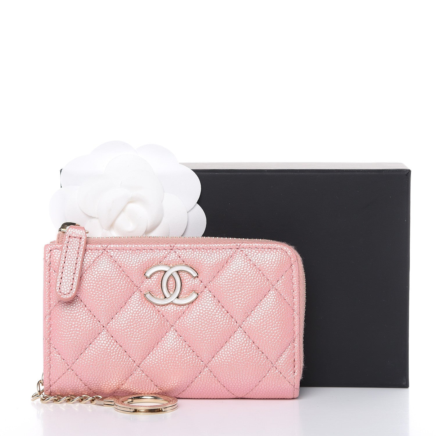 Chanel Iridescent Caviar Quilted Zipped Key Holder Case Rose Pink 8 of 8