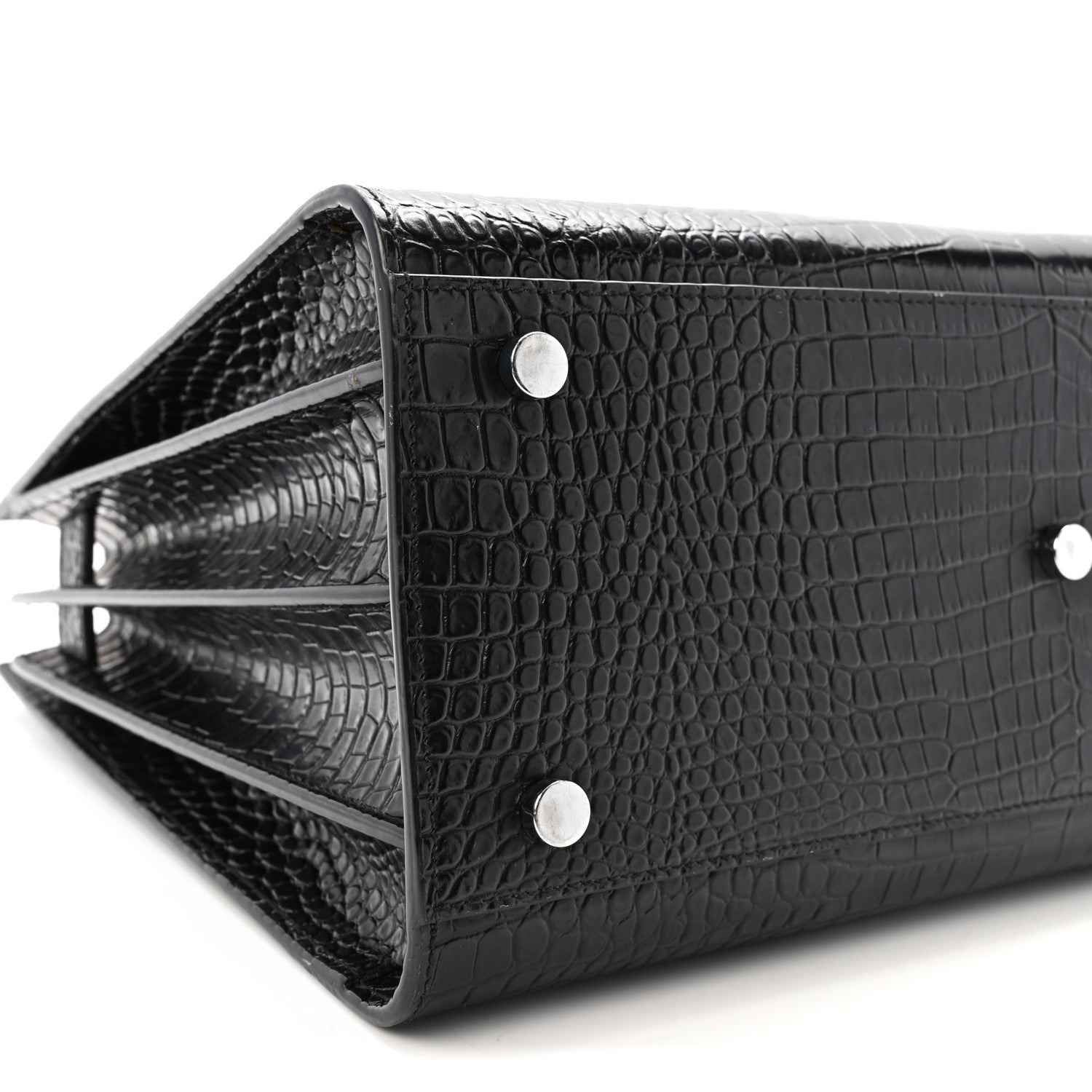 Saint Laurent Calfskin Crocodile Embossed Small Sac de Jour Black 9 of 10