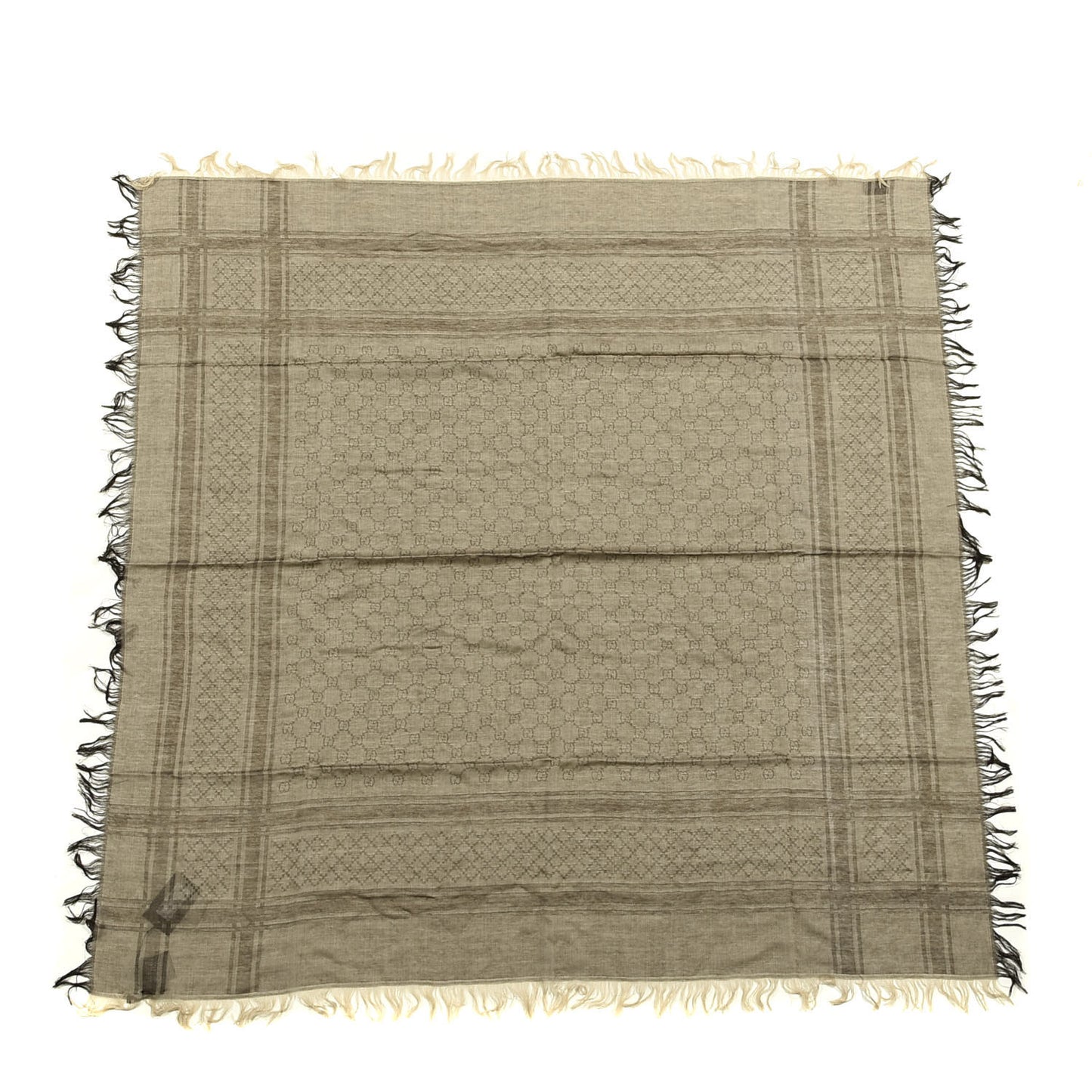 Wool Silk GG Monogram Diamante Plaid Surviee Shawl Beige Dark Brown
