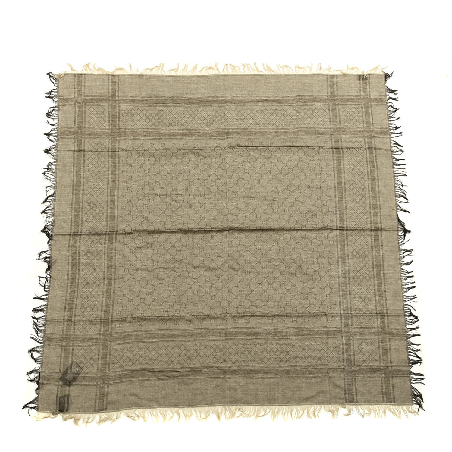 Gucci Wool Silk GG Monogram Diamante Plaid Surviee Shawl Beige Dark Brown 1 of 4
