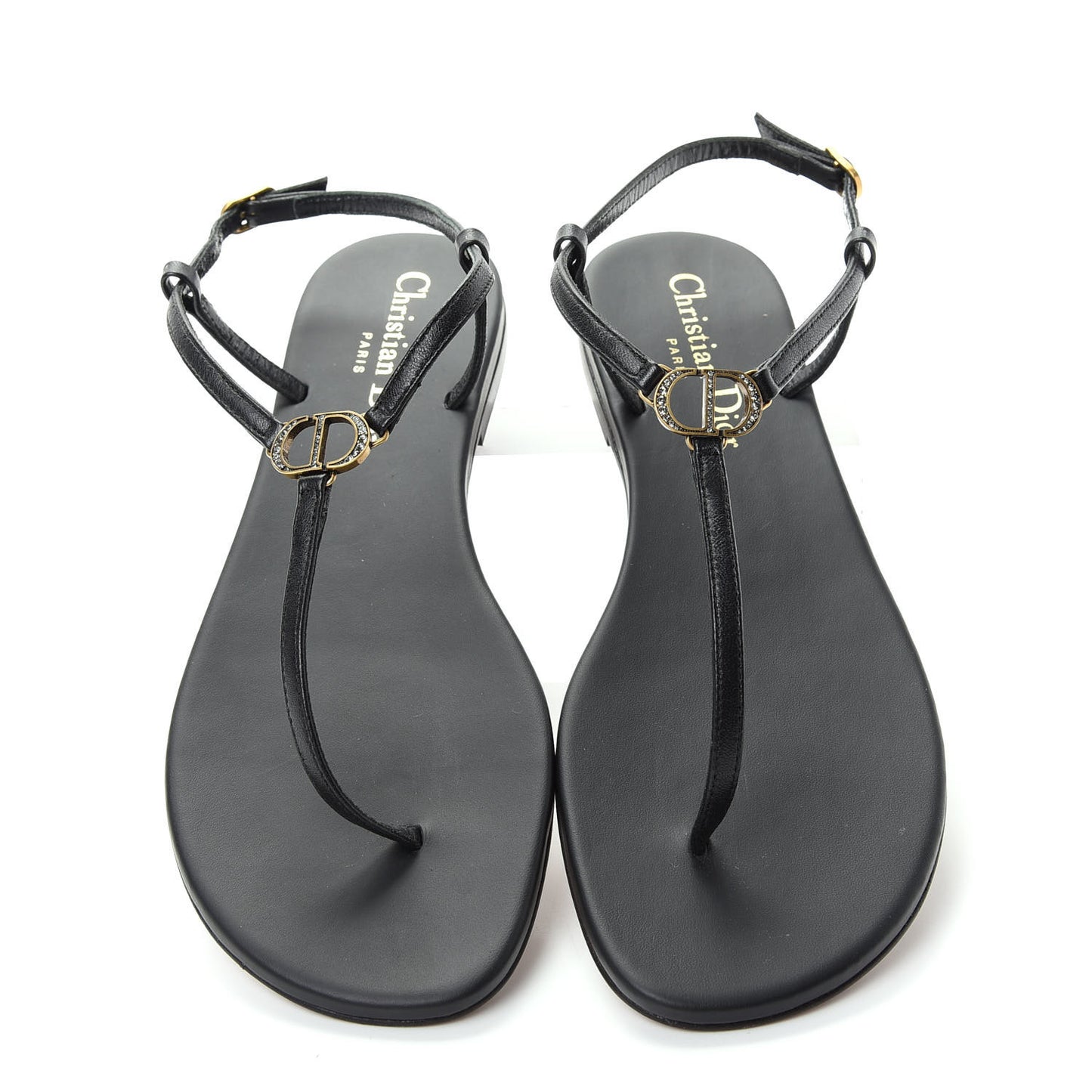 Lambskin Signature T-Strap Sandals 36 Black