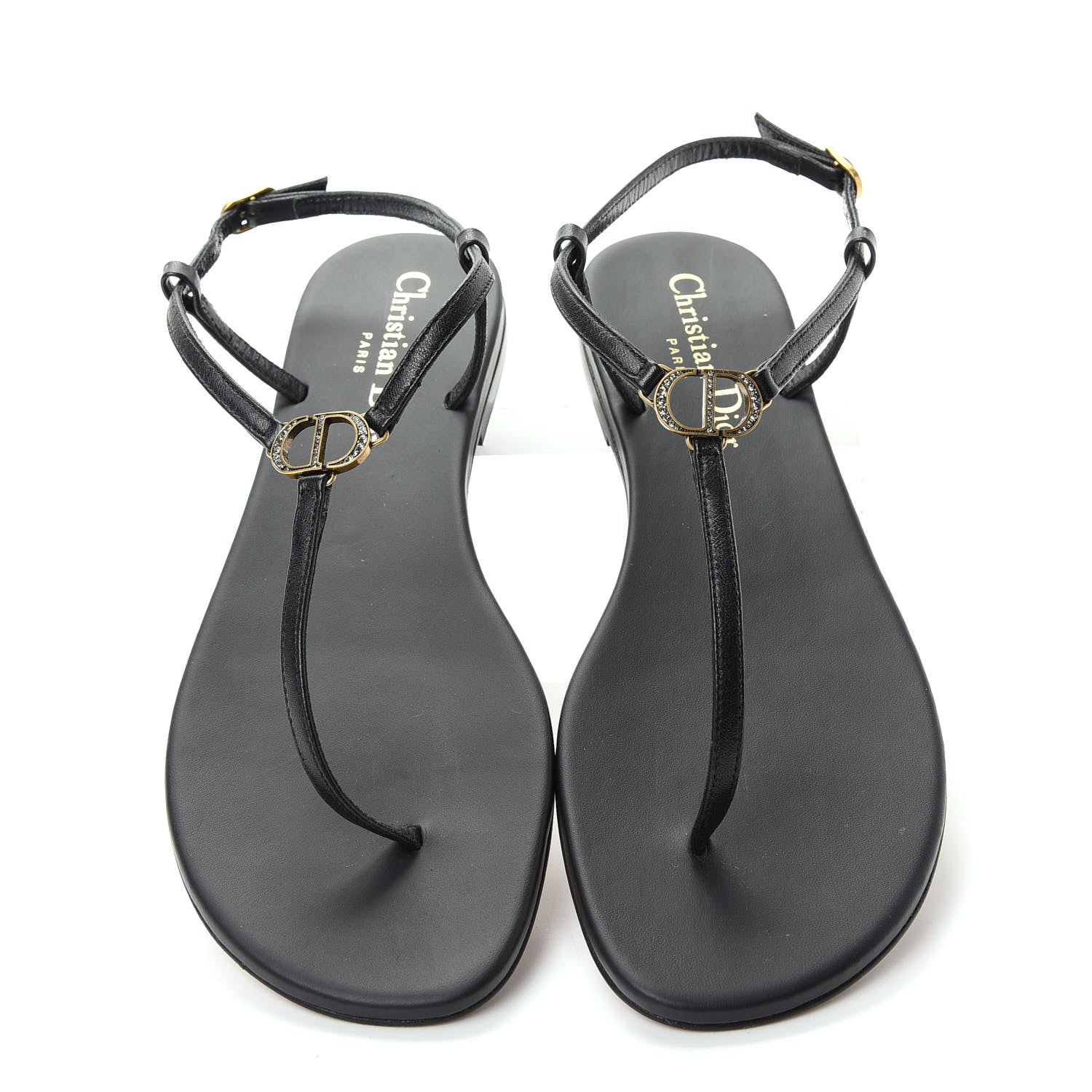 Christian Dior Lambskin Signature T-Strap Sandals 36 Black 5 of 10