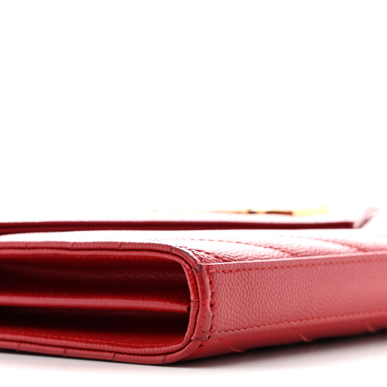 Saint Laurent Grain De Poudre Matelasse Chevron Monogram Chain Wallet Red 10 of 14