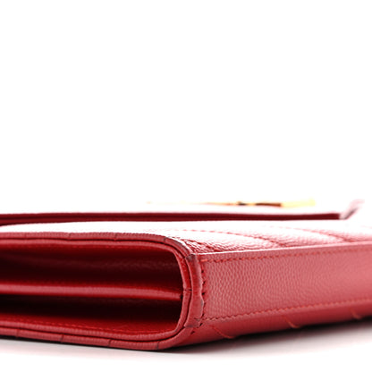 Saint Laurent Grain De Poudre Matelasse Chevron Monogram Chain Wallet Red 10 of 14