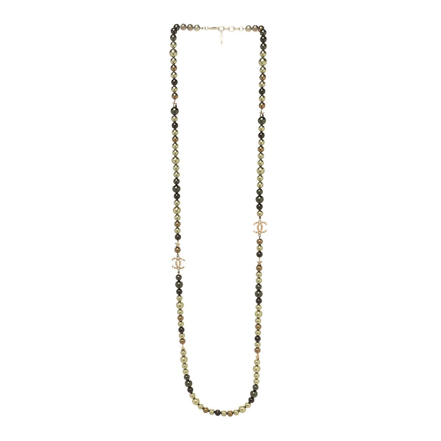 Chanel Pearl Star CC Long Necklace Green Gold 3 of 5