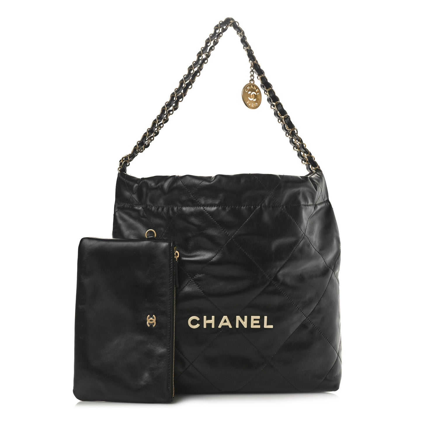 Shiny Calfskin Quilted Small Chanel 22 Black