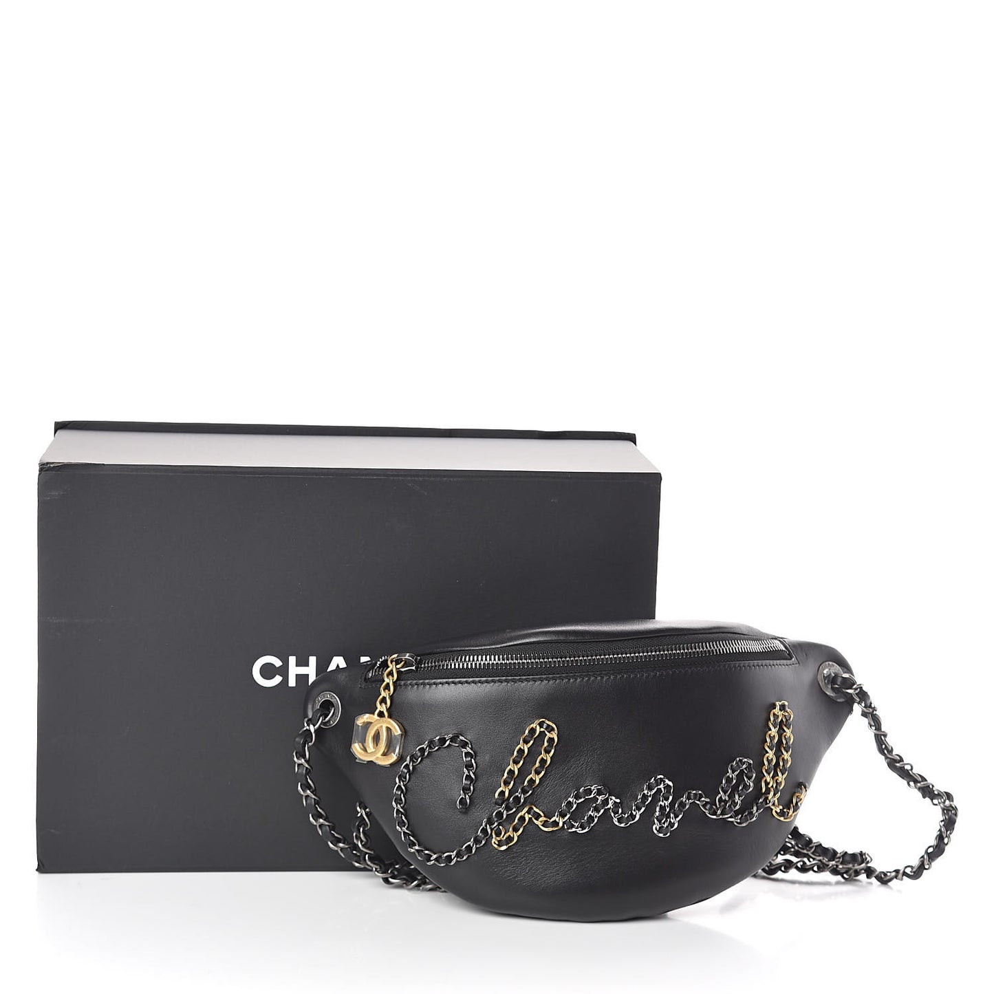 Calfskin Chain 20s Signe Waist Bag Black
