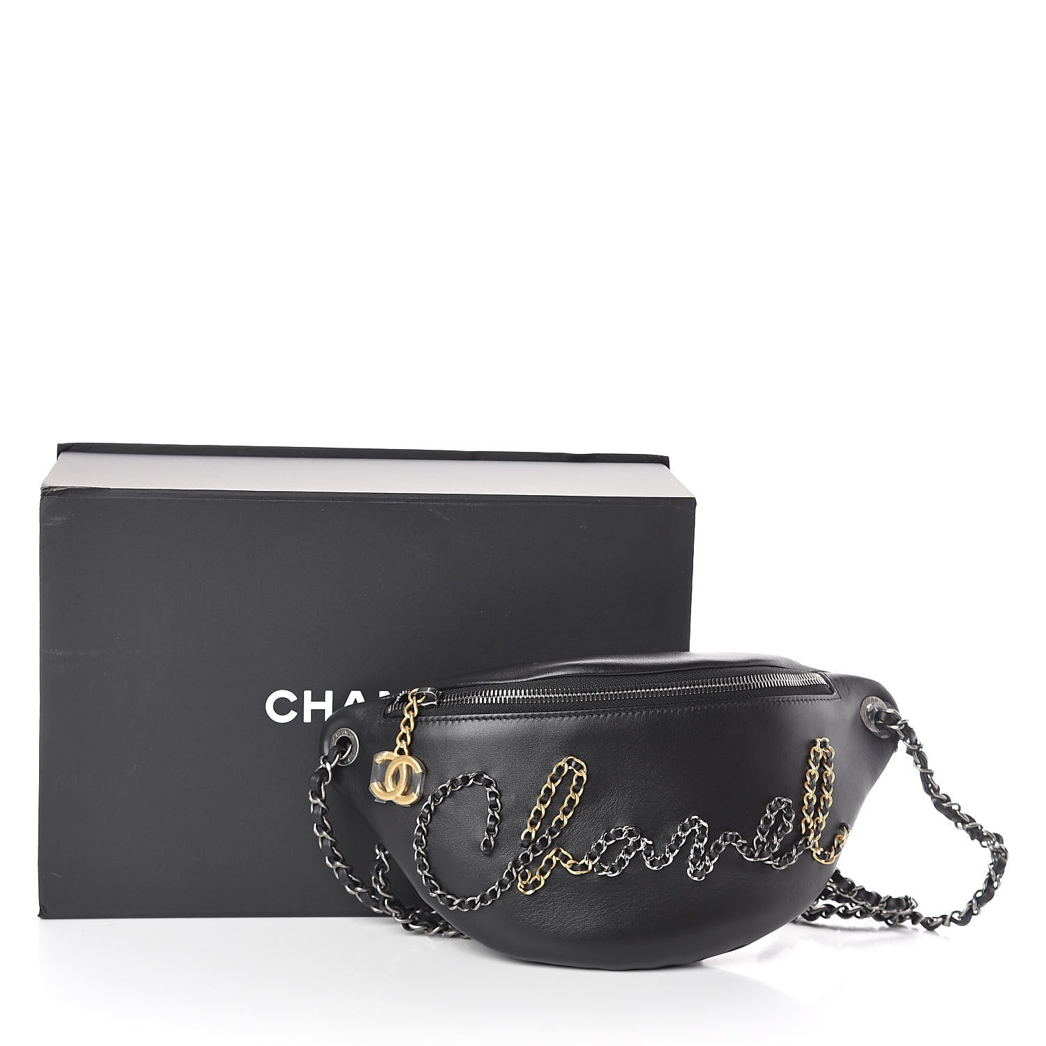Chanel Calfskin Chain 20s Signe Waist Bag Black 11 of 11