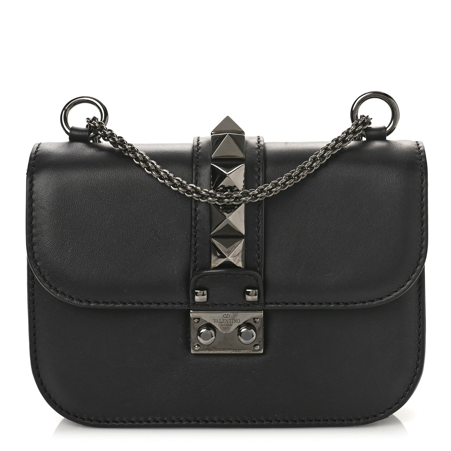 Vitello Small Glam Lock Rockstud Flap Black