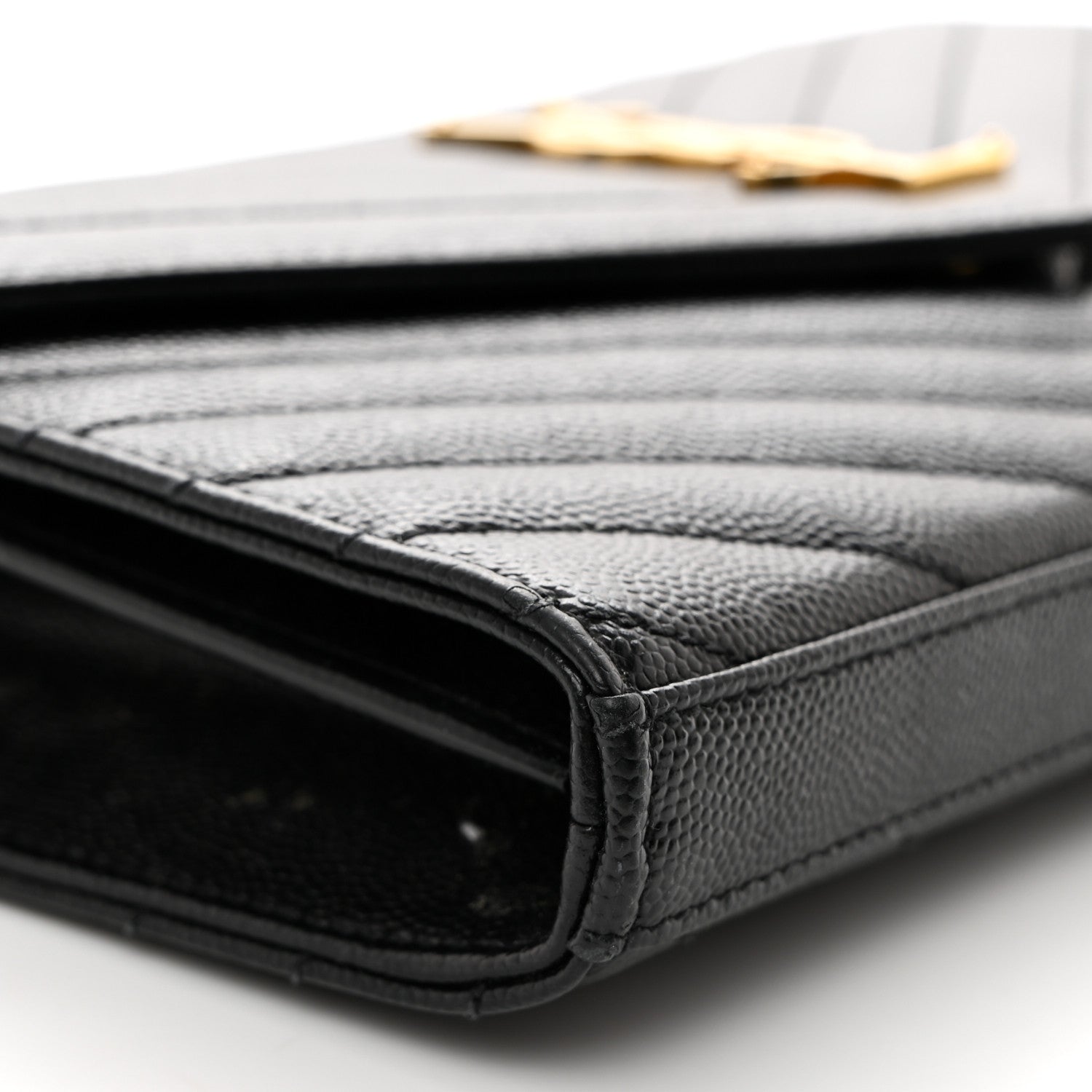 Saint Laurent Grain De Poudre Matelasse Chevron Monogram Chain Wallet Black 9 of 10