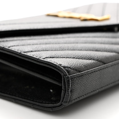 Saint Laurent Grain De Poudre Matelasse Chevron Monogram Chain Wallet Black 9 of 10