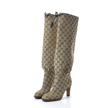 Gucci Monogram Malaga Kid Lisa Mid Heel Boots 35.5 Beige Ebony 3 of 8