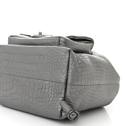 Chanel Metallic Calfskin Crocodile Embossed Large Backpack Silver 10 of 10