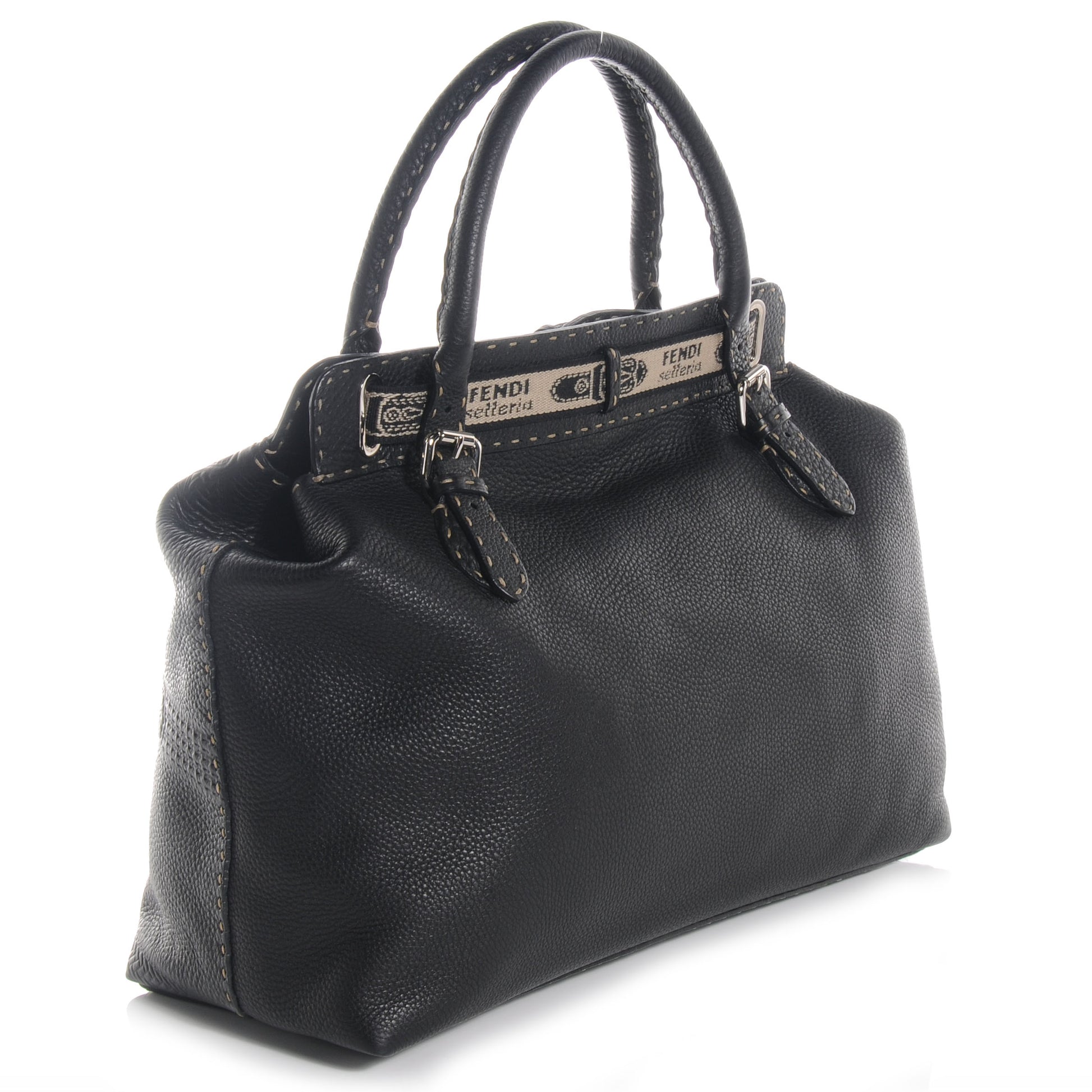 Fendi Calfskin Romano Selleria Villa Borghese Tote Black 3 of 8
